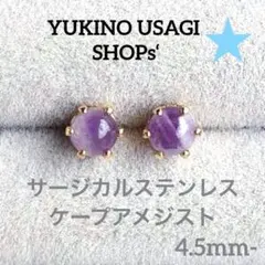 スタッドピアスNO.663 天然石(ケープアメジスト) サージカルステンレス