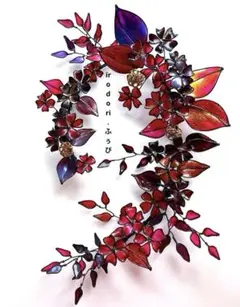 大きな山桜オーバルリース ワイヤークラフト ディップアート 壁飾り