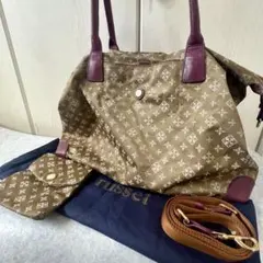 美品　ラシット ボストンバッグ トートバッグ 2way 総柄 ナイロン　ボルドーのサムネイル