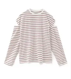 タグ付GRL ボーダー柄ショルダースリットルーズトップス[fo1647] ピンク