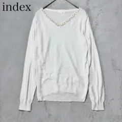 index インデックス ビジュー付き Vネック M 薄手ニット ホワイト 白のサムネイル