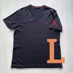 人気 バーバリーブラックレーベル VネックTシャツ 3 L 袖ロゴ ネイビー