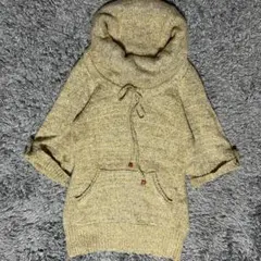 【美品】タートルネック イエローグリーン 七分袖 レトロ 秋冬 レディース