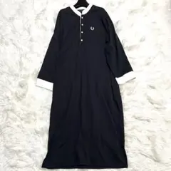 FRED PERRY フレッドペリー ワンピース ブラック 刺繍ロゴ マキシ丈