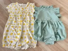 レモン柄とフリル付きロンパース2点セット