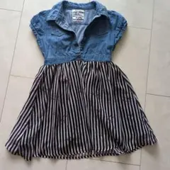 デニムトップ ストライプワンピース 130