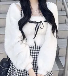 INGNI フェザーボレロニット＋ベアキャミセット 白