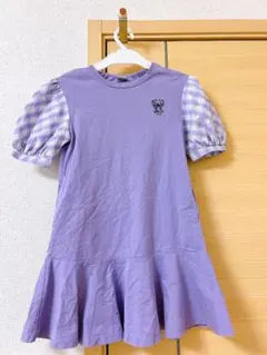 ANNA SUI mini 半袖ワンピース パープル チェック　パフ袖　120