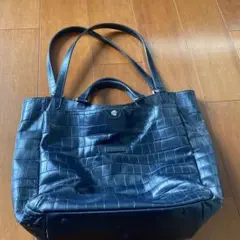 紺色レザー クロコダイル型押し トートバッグ
