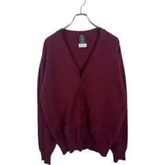スコットランド製　ワインレッド　メンズ　カーディガン　ゆるダボ　ゆったり　M