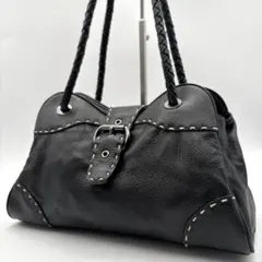 ハンドバッグ ハラコ レザー ブラック シルバー金具 手持ち 内側ヒョウ 