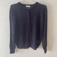 DRESSKIP ネイビー 透かし編み カーディガン M ワールド