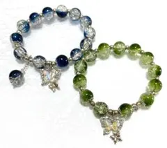 特価！　2個セット　ガラスビーズ 蝶のチャーム付きブレスレット