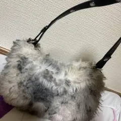 ファー ハンドバッグ グレーとホワイト