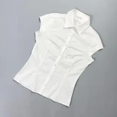 美品 ナラカミーチェ 半袖ギャザーシャツブラウス フレンチ袖 白 0*ND603