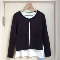 MICHEL KLEIN 濃紫 ハイゲージニットカーディガン