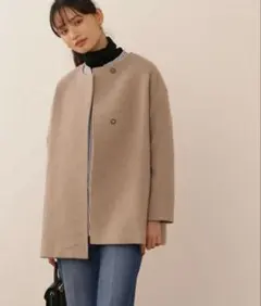 美品☆ナチュラルビューティー☆上質カシミア混ノーカラーコートM