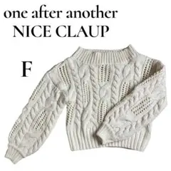 NICE CLAUP ナイスクラップ ボリューム袖 ケーブル編み ニット 白 F