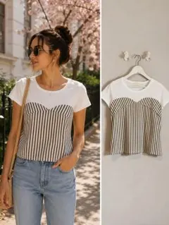 【美品】ストライプ ハート型切り替え Tシャツのサムネイル