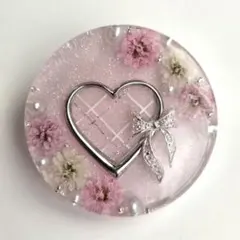 レジンヘアゴム　ヘアアクセサリー　ドライフラワー　丸　約３.5cm　ピンク