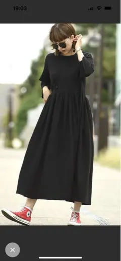 coca ウエスト切り替えAライン七分袖カットソーワンピース