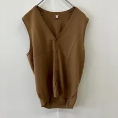 【a1738】オールドユニクロ ニットベスト キャメル Vネック Lのサムネイル