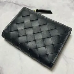 【新品未使用】羊革　二つ折り小型財布　イントレチャー　高見え　ダークブルー濃紺青