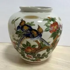 【九谷焼】九谷陶寿 花瓶 花器 花鳥図 椿 鳥 金彩 壷