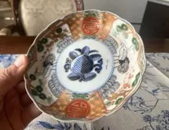 江戸〜明治初期 古伊万里 色絵 松鶴寿文 輪花向付 小皿 小鉢 華やぎの