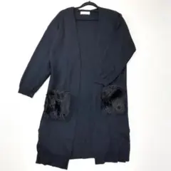SIMPLICITE シンプリシテェ ファーポケット ロングカーディガン 黒のサムネイル