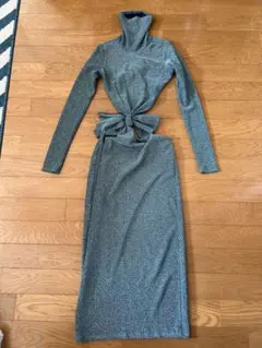 L'ACADEMIEモスグリーン ラメフィット ニットワンピース