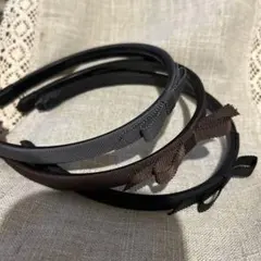 リボン付きヘアバンド 3個セット 黒 茶色グレー