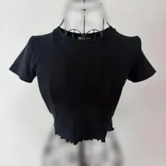 ザラ　ZARA 半袖Tシャツカットソー　ショート丈　Sサイズ　黒　リブ　タイト