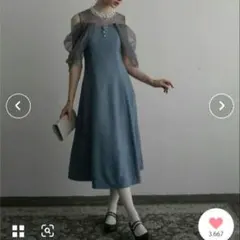 【BONLECILL】 2wayドットチュールドレープスリーブドレス 完売色