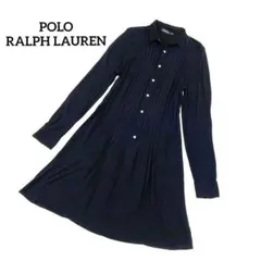 ポロラルフローレン ピンタック カットソー シャツワンピース レーヨン ネイビー