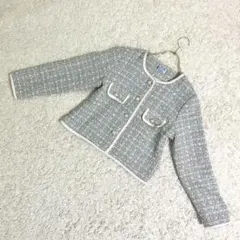 美品❣️パール釦【titty&Co.】水色ツイードJKMノーカラーレディース