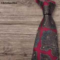 【美品】Christian Dior ペイズリー ワインレッド系 ネクタイ