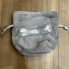 サキナSAQINA巾着風ファーショルダーバッグ　グレー