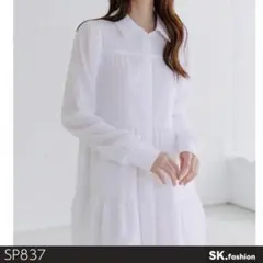 美品 GRL ワンピース ロング丈 長袖 シャツワンピ ギャザー切替 ホワイト