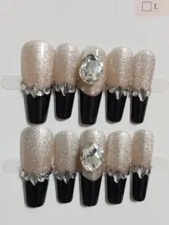 A7ラメベージュ・黒ネイルチップ Sサイズ10個セット