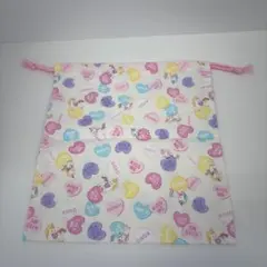 【訳あり】巾着袋　ハート　ユニコーン　白　女の子