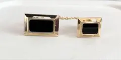 カフスボタン ゴールド オニキス スクエア チェーン付き　フォーマル