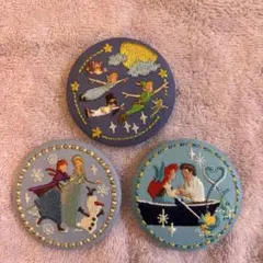 ディズニー刺繍缶バッジ3個セット リトルマーメイド,アナと雪の女王,ピーターパン
