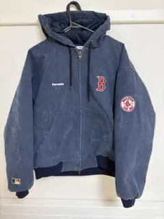 Perushu × MLB コラボ中綿キルティングダックフードブルゾン