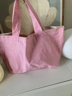 最終値下げ⭐︎帆布トートバッグ　ハンドメイド　チェックトートバッグ　サブバック