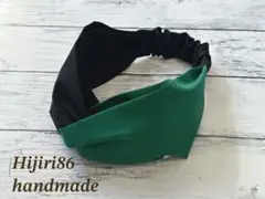 シンプル ブラック×グリーン クロスターバン ヘアバンド ハンドメイド