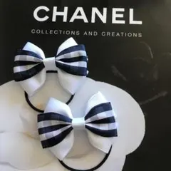 No.178  ヘアゴム　ホワイト×ネイビー　ギンガムチェック