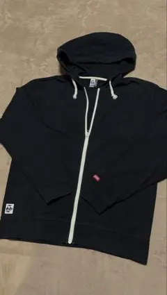 CHUMS ワンポイント フルジップパーカー XL ブラック 薄手 コットン