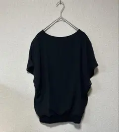 Mサイズ　ブラック　シフォンブラウス　半袖 シャツ　裏地付き　フリル袖　春　夏