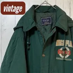 【希少デザイン】ヴィンテージ 中綿ハンティングジャケット 深緑 刺繍ロゴ M